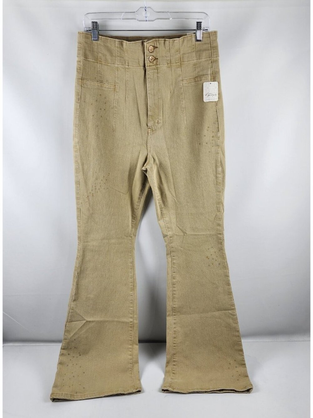 We The Free Jeans Womens 33x32 Tan Dirty Khaki Jayde Flare Leg Dot Splatter NWT